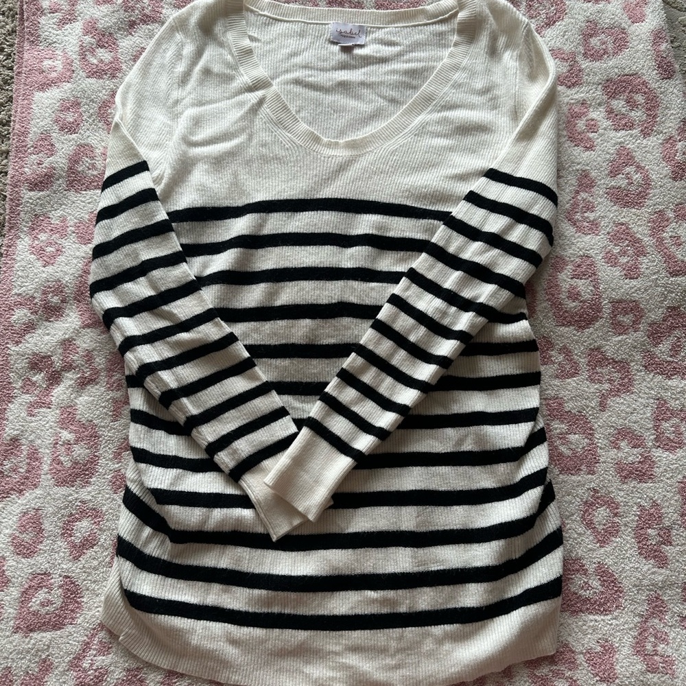 Maternity Scoop Neck Striped Black and White Sweater